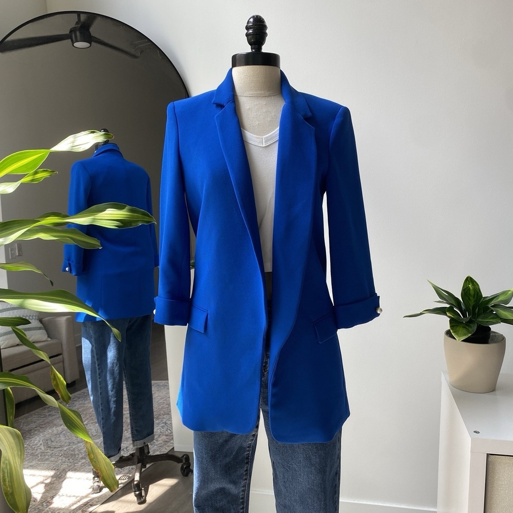 Zara Blazer Royal Blue Button Accent Women's Size‎ XS Corpcore Business 1494